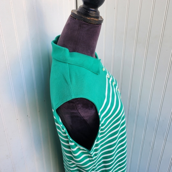 LANDS' END Sleeveless Striped Polo Dress Green White Stretchy Stretch L (14-16) - Picture 7 of 16